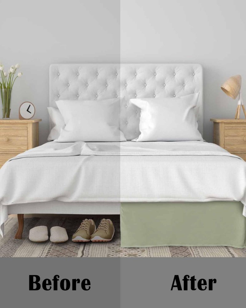 Sage Green Bed Skirt Queen Size 16 Inch Drop, Luxury Pleated Bed Frame Cover, Farmhouse Sage Green Decor Sheet & Wrap Around Bed Skirts Box Spring Cover Dust Ruffle for Queen Bed with Split Corner