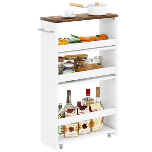 IBUYKE Slim Storage Cart 5.9" W, Rolling Organizer Trolley for Small Spaces, 4-Tier Laundry Cart with Handle, Slide Out Utility Cart for Kitchen, Living Room, Laundry,Narrow Places,White WST005W