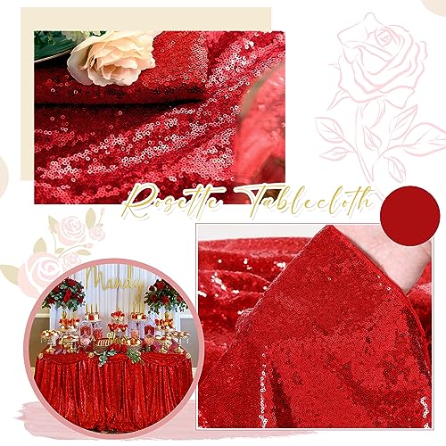 SoarDream Red Glitter Sequin Tablecloth 90x132 Inch Rectangular for Party Events