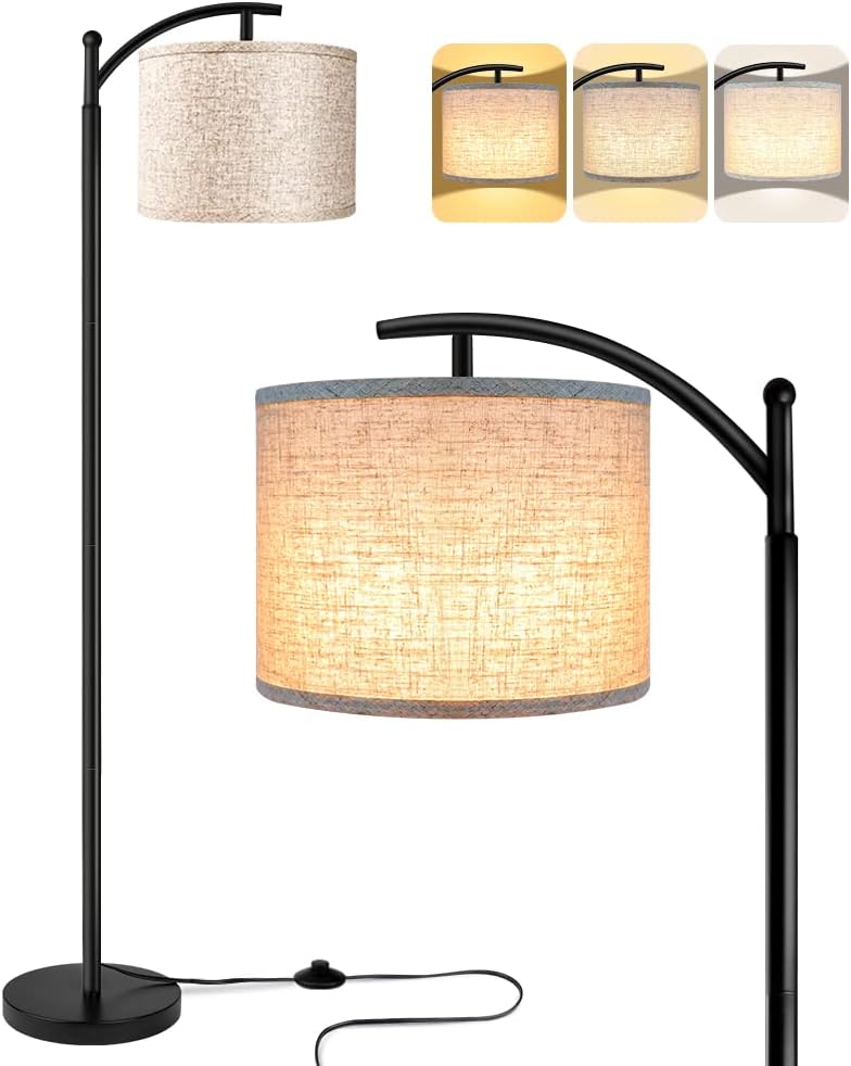 ROTTOGOON Floor Lamp - Tall Industrial Design with 3 Color Temperatures, Beige Lampshade Included | Perfect for Living Room, Bedroom, Office