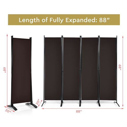 Giantex 4 Panel Room Divider - Folding Privacy Screen for Room Partition, 5.6 Ft Foldable Separator Wall, Brown