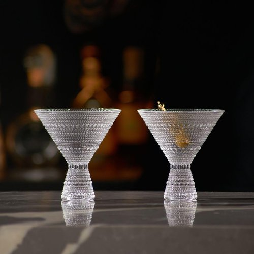 LEMONSODA Hobnail Pink/Clear Martini Glasses Vintage Cocktail Glasses (9oz) for Martini, Cocktail, Margarita, Cosmopolitan, Manhattan (Clear, Set of 2)