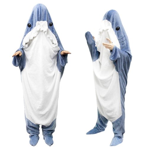 Shark Wearable Blanket Hoodie Onesie for Kids Adult,Cozy Fleece Shark Blanket Hoodie,Shark Cosplay Costume for Halloween Kids Women Men (XL)