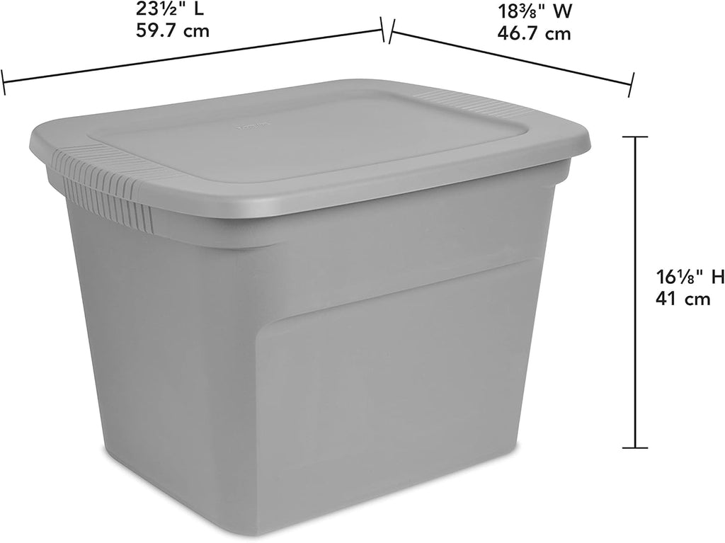 Sterilite 18 Gal Storage Tote - Stackable Plastic Bin with Lid for Closet & Basement Organization | Gray, 8-Pack