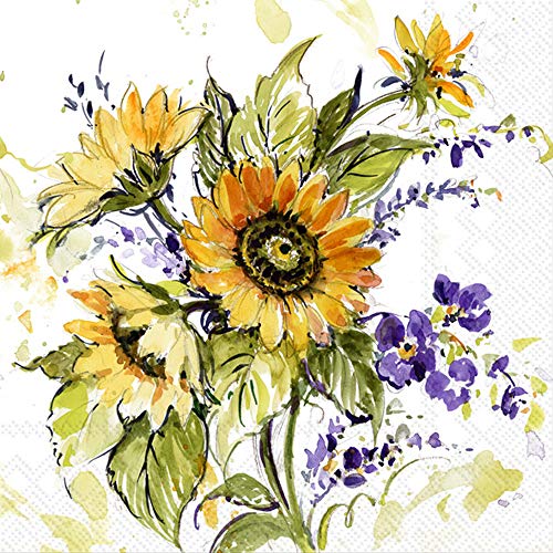Sturdy Sunflower Bunch 3-Ply Cocktail Paper Napkins 20-Count - Bright Floral Decor
