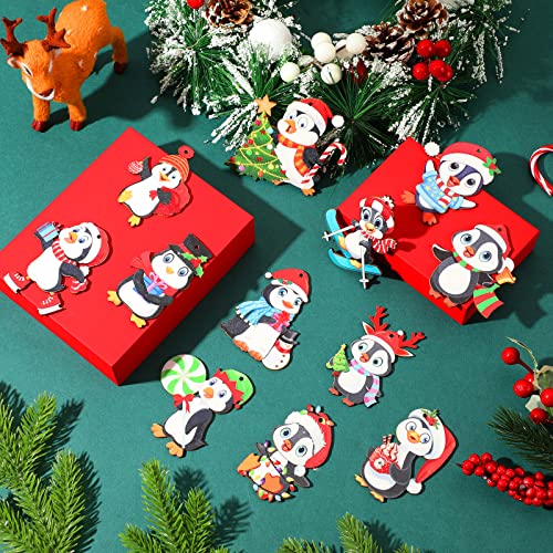 Penguin Christmas Tree Ornaments 48-Pack Wooden Decorations with Rope