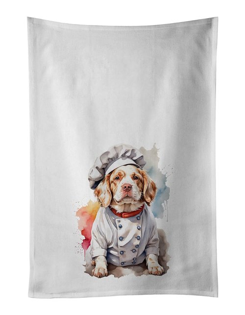Caroline's Treasures Clumber Spaniel Chef Kitchen Towel Set of 2 White Dish Towels Decorative Bathroom Hand Towel for Hand, Face, Hair, Yoga, Tea, Dishcloth, 19 X 28, White