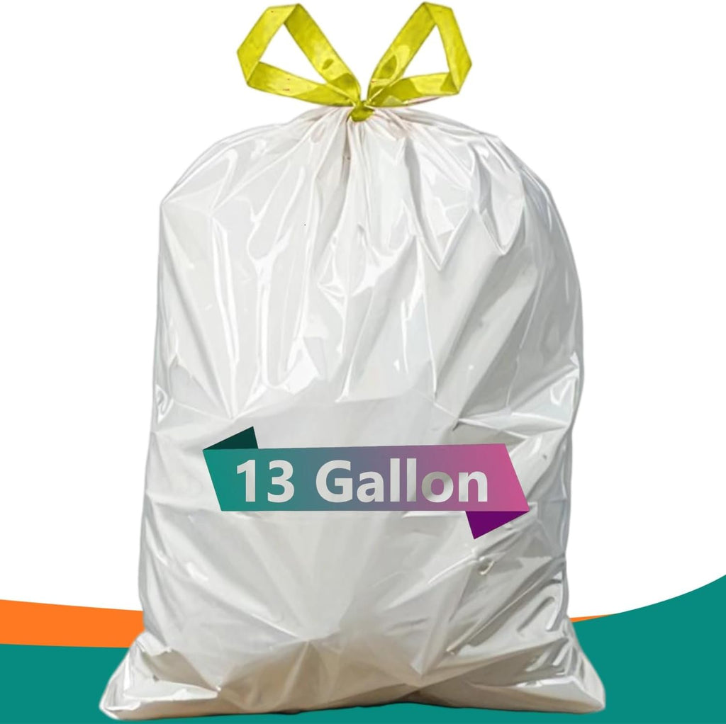 Strong Tall Kitchen Drawstring Trash Bags - 13 Gallon, Unscented, 50 Count | Durable Garbage Can Liners