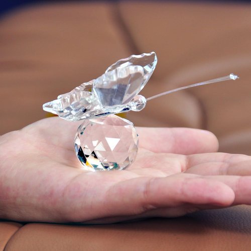 H&D Crystal Butterfly Figurine - Elegant Cut Glass Ornament with Crystal Ball Base | Clear Collectible