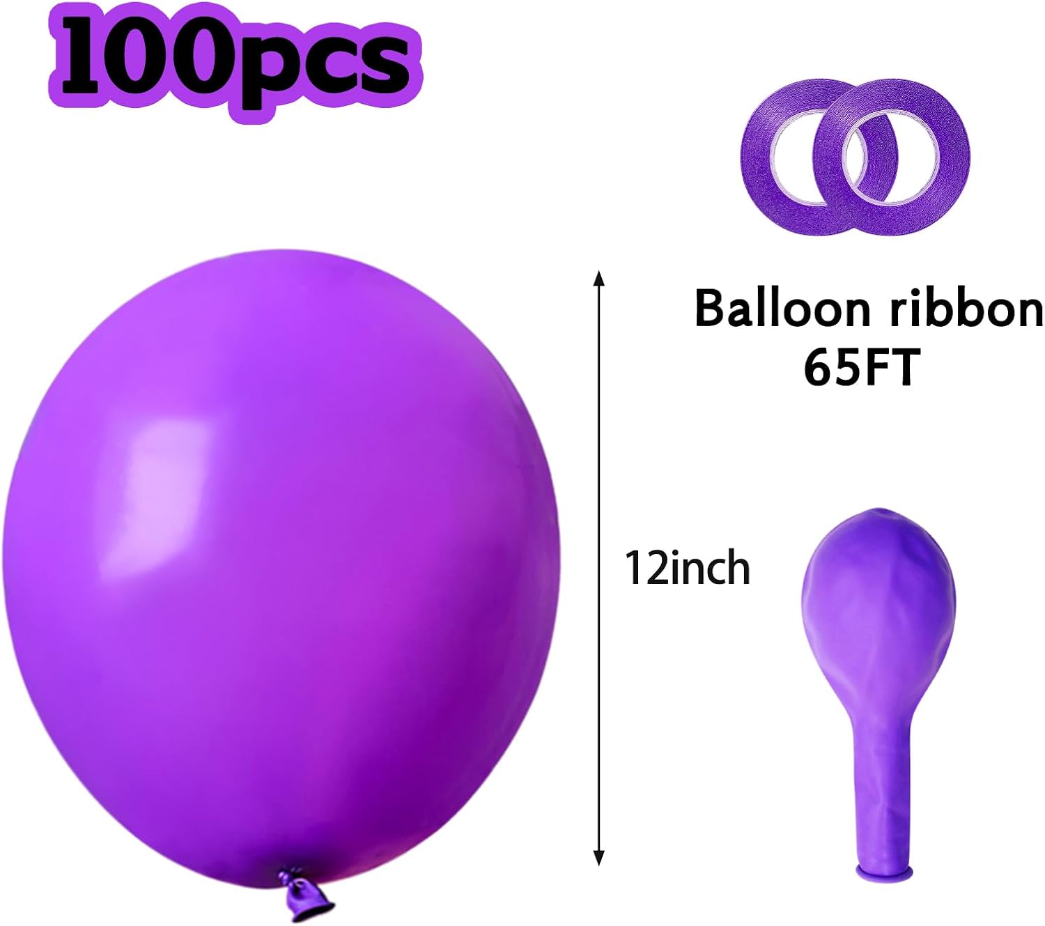 Purple Balloons 100 Pack - 12 Inch Thick Matte Latex Balloons for Halloween & Birthday Parties