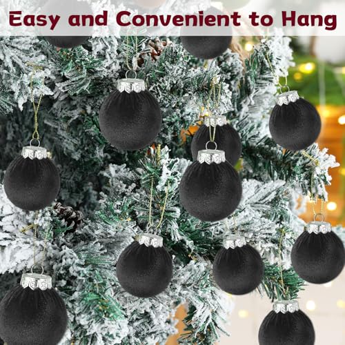 Naozinebi 30 Pack Black Velvet Christmas Ornaments - Shatterproof Holiday Tree Decorations