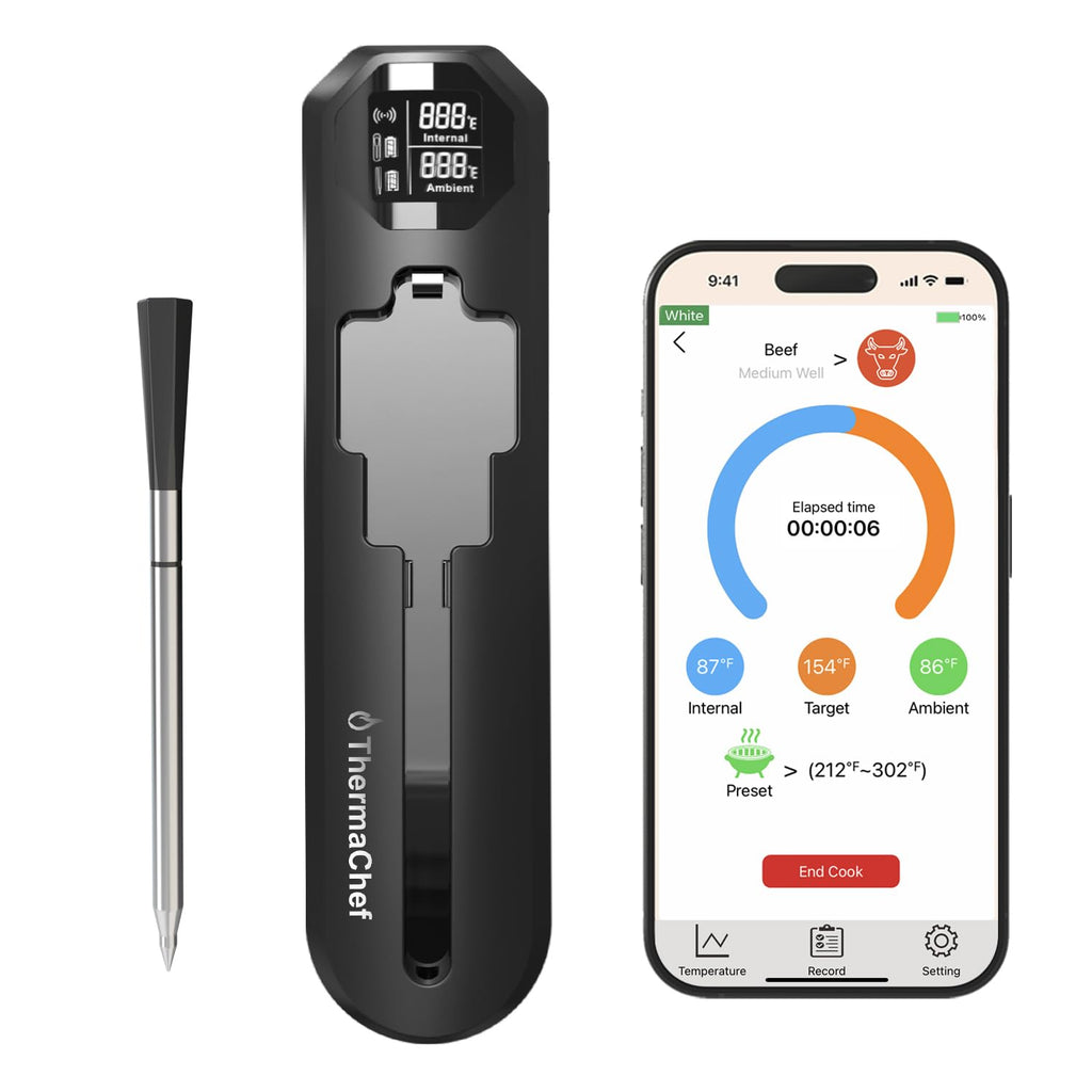 ThermaChef: Smart Wireless Meat Thermometer | Kitchen Cooking Outdoor BBQ Grilling | 820FT Digital Bluetooth Thermometer