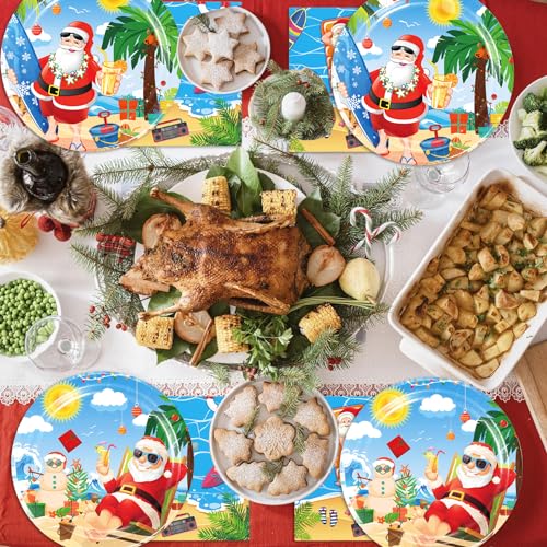 Hawaiian Christmas Party Plates & Napkins Set – 24 7-inch Plates, 24 Napkins