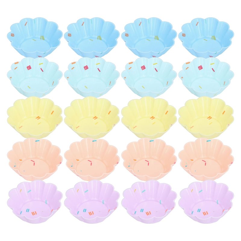 Silicone Cupcake Baking Cups, 20Pcs Reusable Small Muffin Liners Nonstick Pastry Muffin Molds Fancy Dessert Tray Petal Flower Set