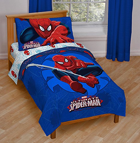 Marvel Spiderman 4-Piece Toddler Bed Set - Microfiber Comforter & Sheets
