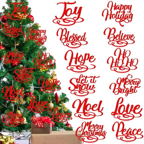 12-Pack Christmas Wooden Blessing Word Signs for Holiday Decor