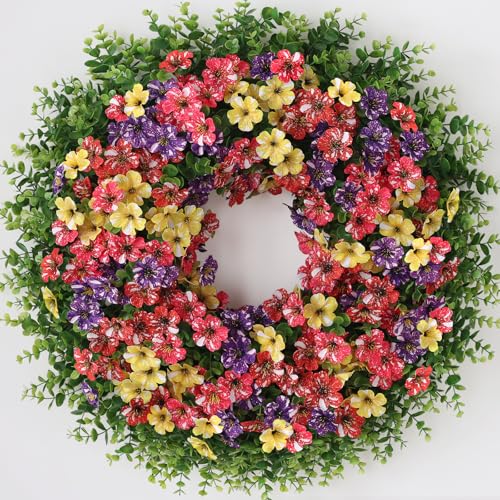26-Inch Artificial Eucalyptus & Morning Glory Wreath for Front Door