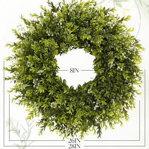 28-Inch Artificial Boxwood Wreath for Front Door, Indoor and Outdoor Decor