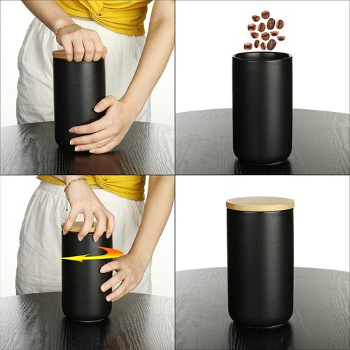 Ceramic Food Storage Jar Canister Modern Design Food Canisters with Airtight Seal Bamboo Lid, Loose Tea Coffee Spice Nuts Snacks Storage Jar Canister (White 7.03oz/200ml)