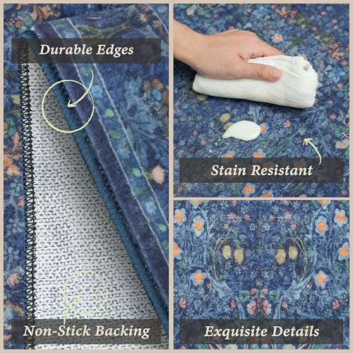 3-Piece Vintage Floral Kitchen Rug Set, Non-Slip Washable Runner Mats