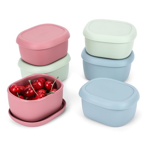 AOEDEO 6 pcs 10 oz Silicone Snack Containers for Kids Small Food Containers with Lids, Fruit Containers for Lunch, Stackable Lunch Containers for Kids, Daycare, School and Travel