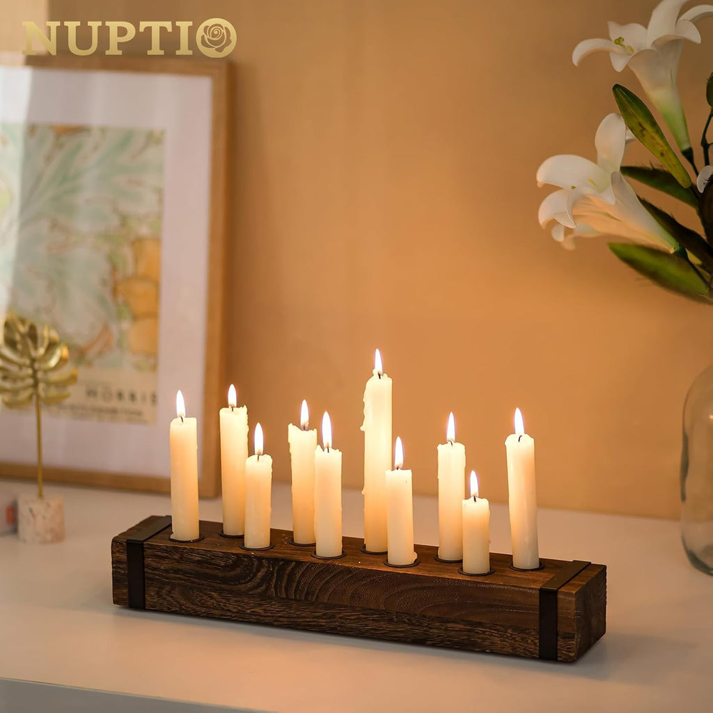 NUPTIO Wood Candelabra - 16.5-Inch Taper Candle Holder for Farmhouse Table Centerpiece | Christmas Decor