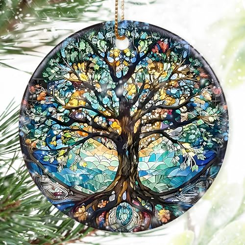 Tree of Life Ceramic Christmas Ornament, 2.8-Inch Holiday Tree Decoration