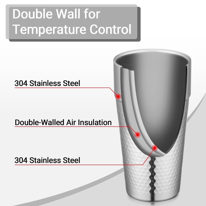 Beasea Stainless Steel Cups 19 oz, 6 Pack Large 18.6oz 550ml Stainless Steel Tumbler Stackable Double Wall Insulated Metal Drinking Glasses for Home Restaurant Office Party Camping