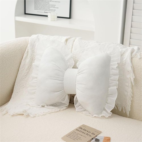 QUSLIMY Bow Pillow Bow Shaped Pillow Decorative, Soft Bowknot Throw Pillow Sofa Lumbar Pillow Car Backrest Cushion,Novelty Bow Pillow Plush Cushion Home & Car Decoration (White)