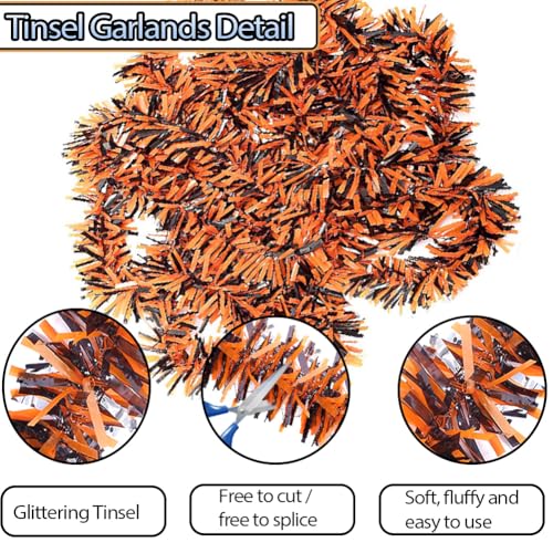 Halloween Metallic Tinsel Garland - 33ft Orange & Black Party Decor