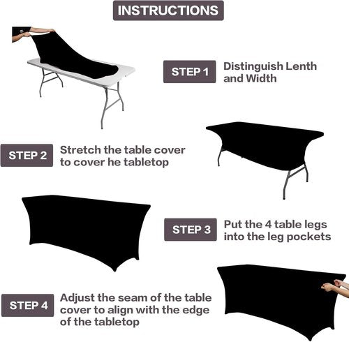 IVAPUPU 4FT Rectangular Table Cloth - Stretch Black Washable Spandex for Events & Parties