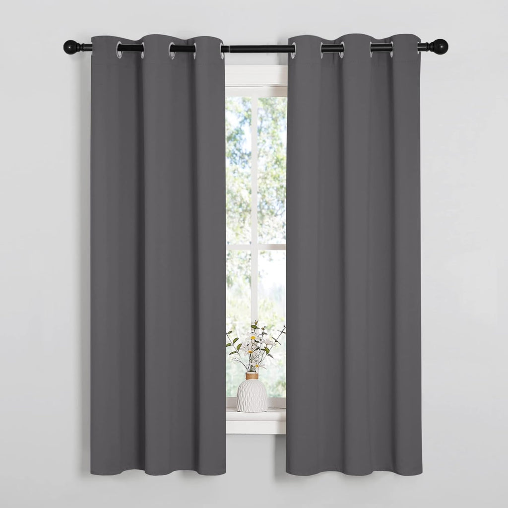 NICETOWN Grey Blackout Curtain Panels - Thermal Insulated Grommet Top Drapes | 2 Panels, W34 x L63 inches