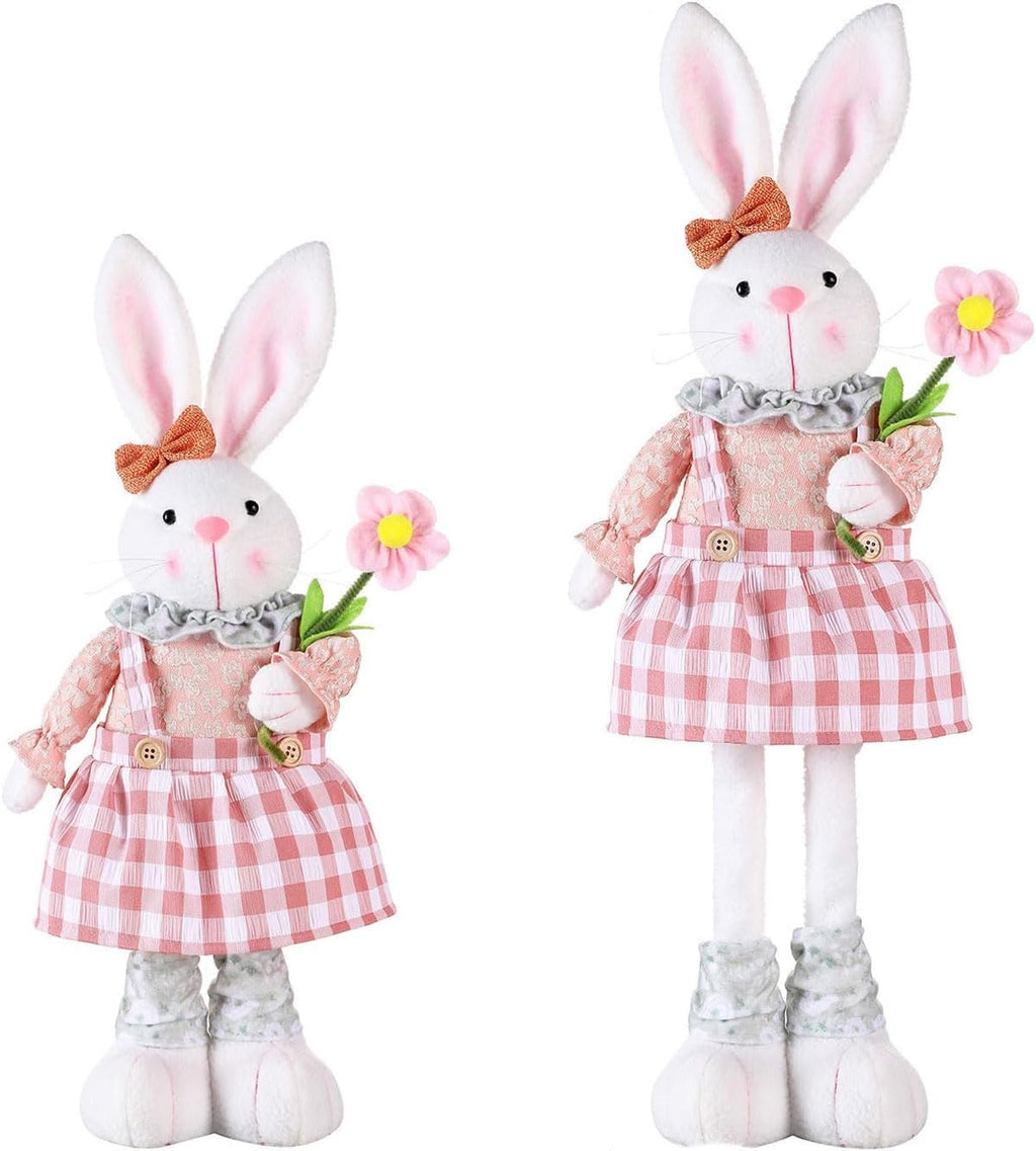 Skiennix Easter Bunny Decoration - Stretch Legs Figurine for Home & Office | Pink Spring Decor