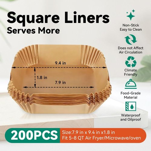 Koja Disposable Parchment Air Fryer Liners - 200 Pcs Non-Stick 8 Inch Baking Paper for Easy Clean & Heat Resistance