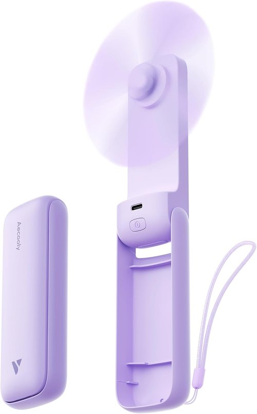 Aecooly Slim Portable Fan - USB Rechargeable Mini Handheld Fan | 24H Max Cooling Time, Purple