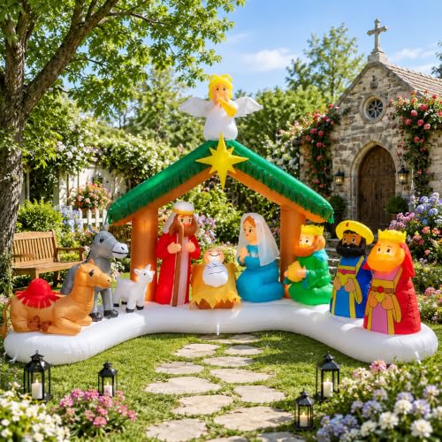 12FT Nativity Scene Inflatable with LED Lights - Large Outdoor Christmas Yard Decor (12ft Nativity Scene) by Wondiair
