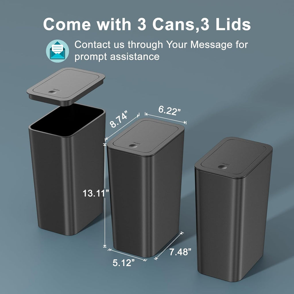 NETDOT 10 Liter Slim Trash Can - 2.6 Gallon Waste Bin with Lid for Bathroom, Kitchen, Office | Black