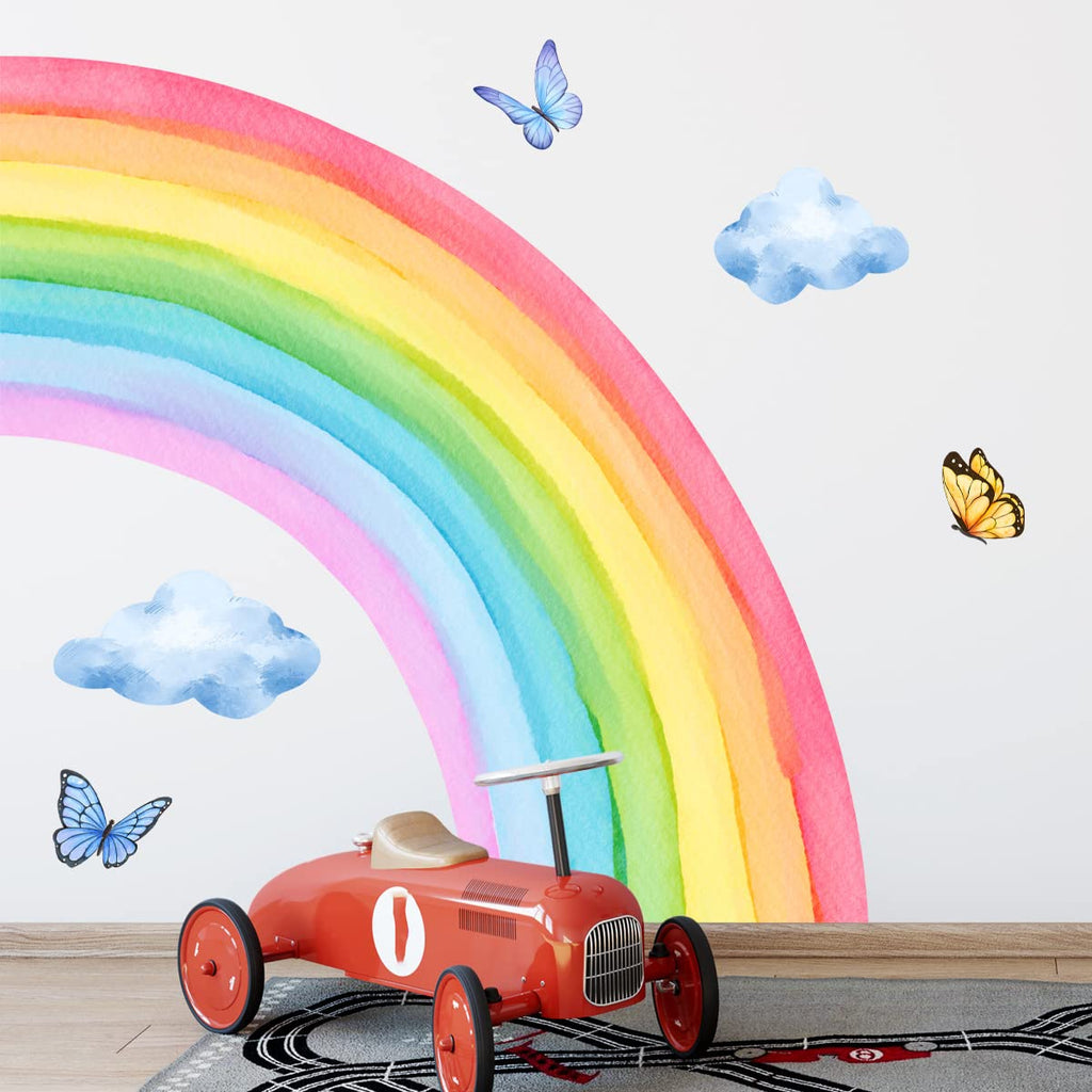 Supzone Large Rainbow Cloud Butterfly Wall Stickers Toddlers Girl Bedroom Wall Decals DIY Vinyl Mural Art for Baby Nursery Bedroom Playroom Home Decoration