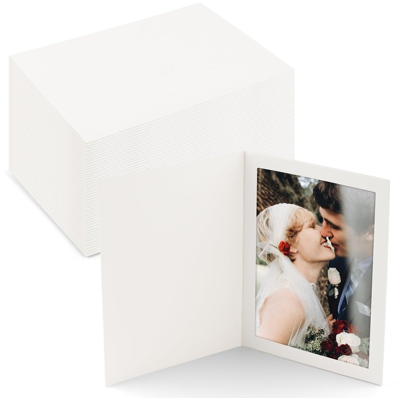 Golden State Art, Pack of 200, 5x7 Photo Folders, Cardboard Picture Frame, Paper Frame Cards, Greetings/Invitation Special Events: Graduation, Christmas, Wedding (White)