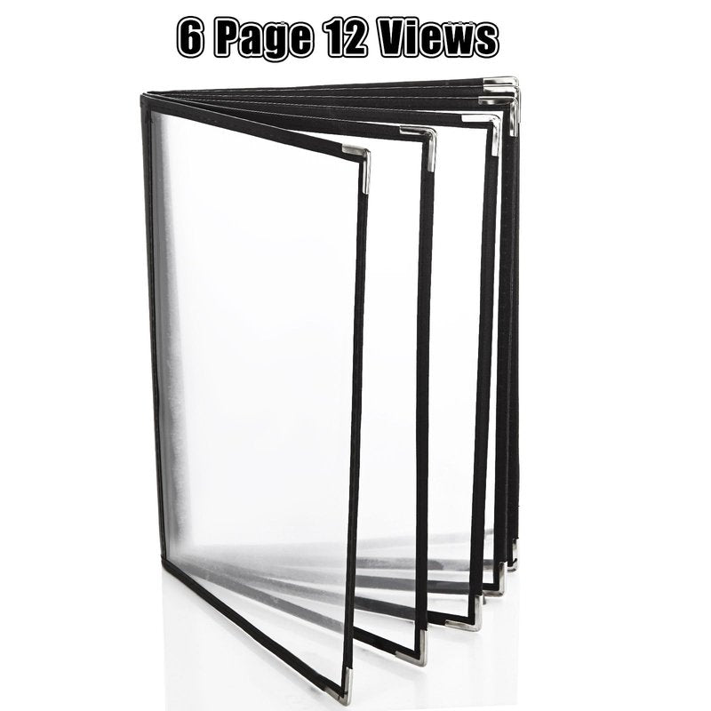 FVIEXE 2PCS 8.5 x 11 Inch Menu Covers 6 Page 12 View, Transparent Restaurant Menu Holder for Restaurant Bar Cafe (Black)