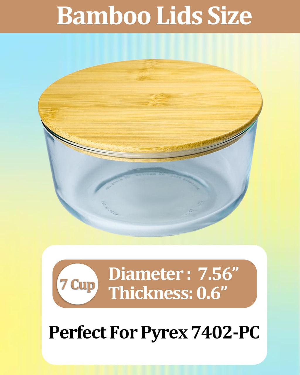 TERESRY Replacement Wooden Lids for Pyrex, Anchor Hocking Glass Containers 7402-PC*4, Bamboo Lids for Pyrex 7Cup Glass Bowls, Bowl Covers with Leakproof 4 Pack