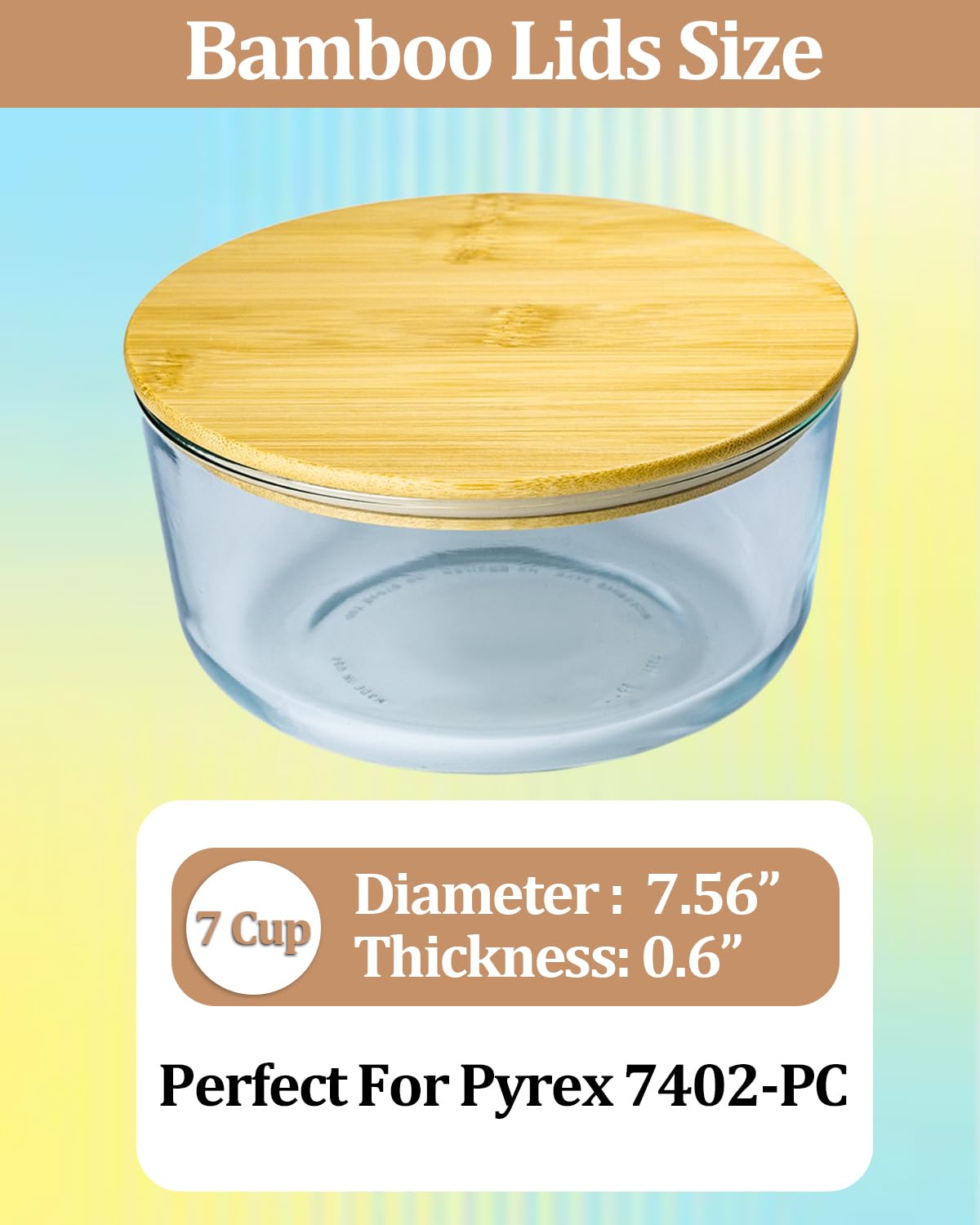 TERESRY Replacement Wooden Lids for Pyrex, Anchor Hocking Glass Containers 7402-PC*4, Bamboo Lids for Pyrex 7Cup Glass Bowls, Bowl Covers with Leakproof 4 Pack