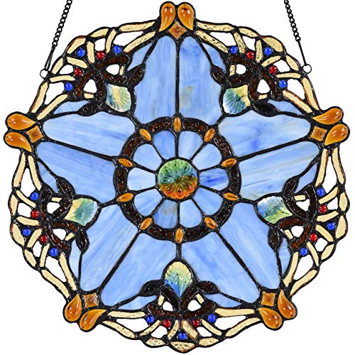 Handmade Stained Glass Window Panel - 12" Round with Star Design