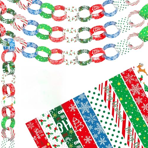 Morcheiong 300 Christmas Pattern Paper Chains for Holiday Decorations DIY Crafts