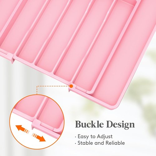 Lifewit Expandable Silverware Drawer Organizer - BPA Free Utensil Tray for Kitchen | Adjustable Pink Storage (10.9"-17.5" x 13.7")