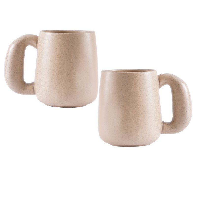 Uaral Large Coffee Mugs Cream Stoneware Mug Set with Jumbo Handle for Cocoa,Milk,Latte or Tea,Handmade Free-Form Edge Design,20oz,Set of 2, (Cream)