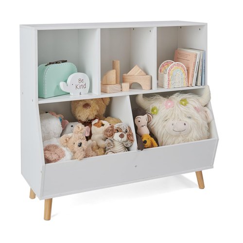 Badger Basket 5-Bin Storage Cubby with Feet - Wooden Organizer for Toys, Books, and Display, with Top Shelf, Cubbies, and Open Bins - Kids’ Room or Playroom Storage Solution - Fresh White