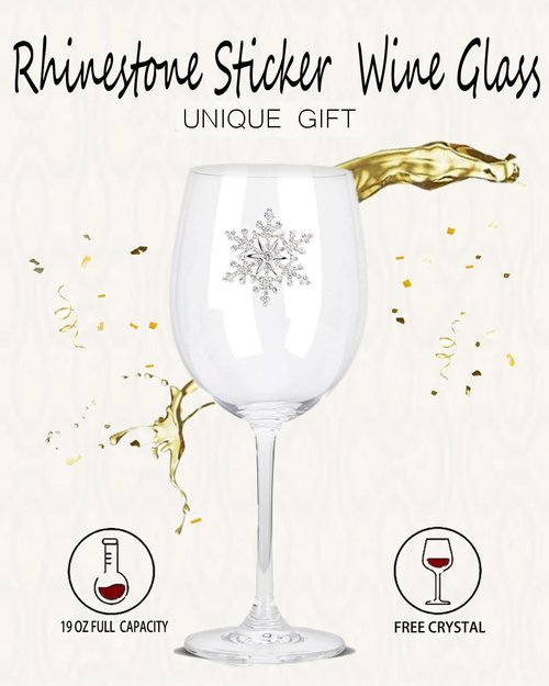 Bdor Christmas Wine Glasses - Jeweled Snowflake Goblets, 19 Oz Set of 2 | Perfect Holiday Drinkware