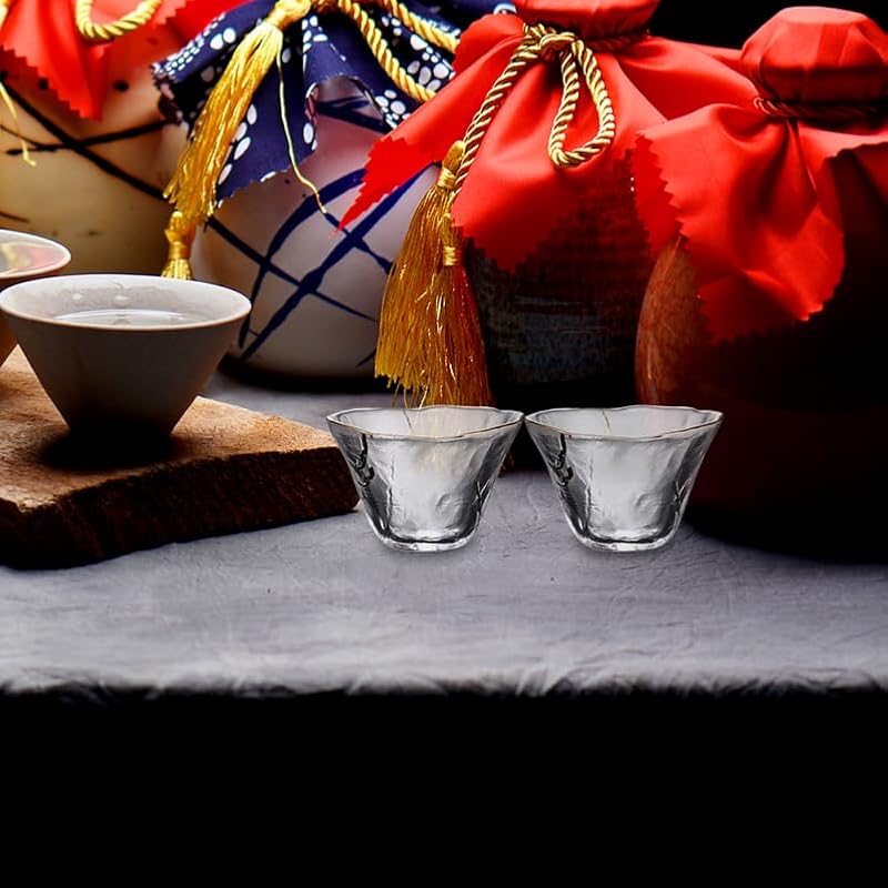 PRETYZOOM 4-Pack Glass Sake Cups with Gold Rim 70ml | Traditional Japanese Drinkware
