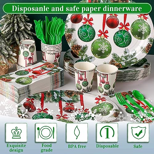 Umigy Christmas Oval Paper Plate and Napkin Set - Green & Greenery, 350 pcs